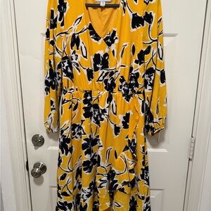 Lane Bryant Yellow and Black Floral Long Sleeve Dress